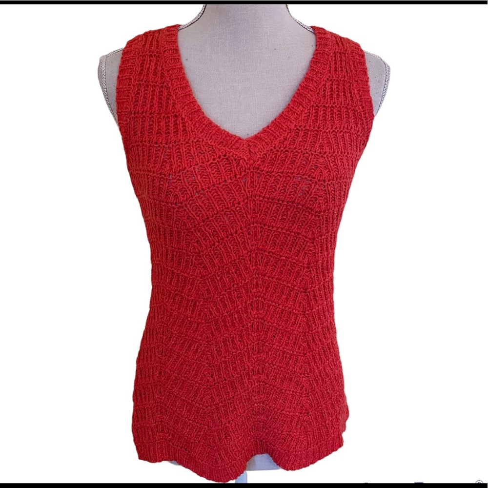 Marled Orange Crochet V-Neck Sleeveless Pullover Sweater XS